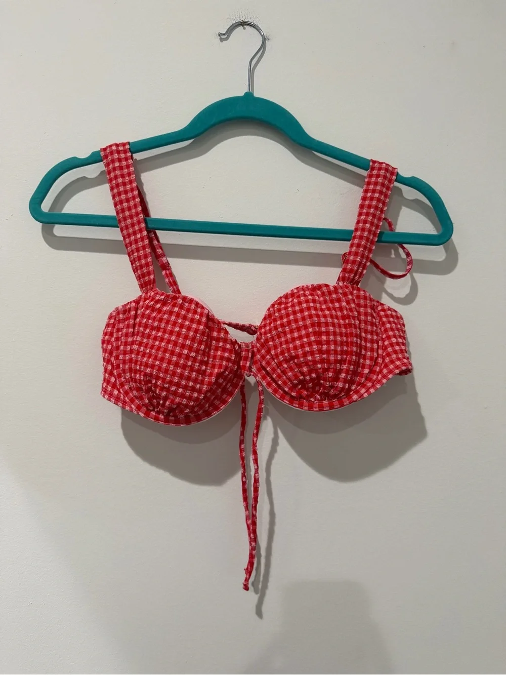 wild fable Red Gingham Bikini Top with Light Pink Lining